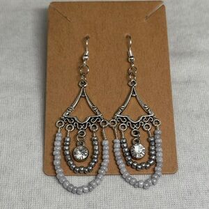 Chic Silver Beaded Dangle Earrings
